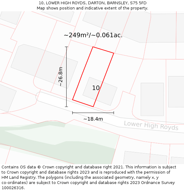 10, LOWER HIGH ROYDS, DARTON, BARNSLEY, S75 5FD: Plot and title map