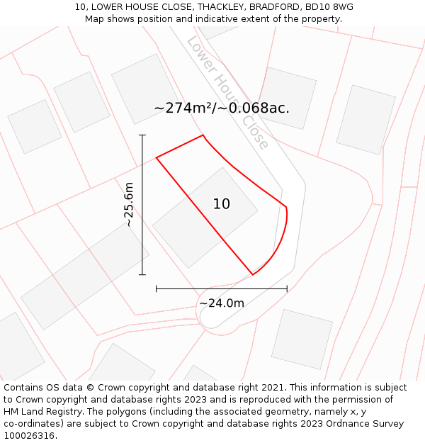 10, LOWER HOUSE CLOSE, THACKLEY, BRADFORD, BD10 8WG: Plot and title map