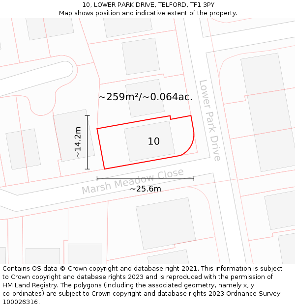 10, LOWER PARK DRIVE, TELFORD, TF1 3PY: Plot and title map