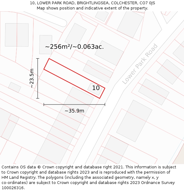 10, LOWER PARK ROAD, BRIGHTLINGSEA, COLCHESTER, CO7 0JS: Plot and title map