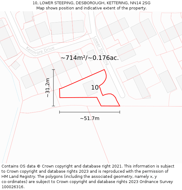 10, LOWER STEEPING, DESBOROUGH, KETTERING, NN14 2SG: Plot and title map
