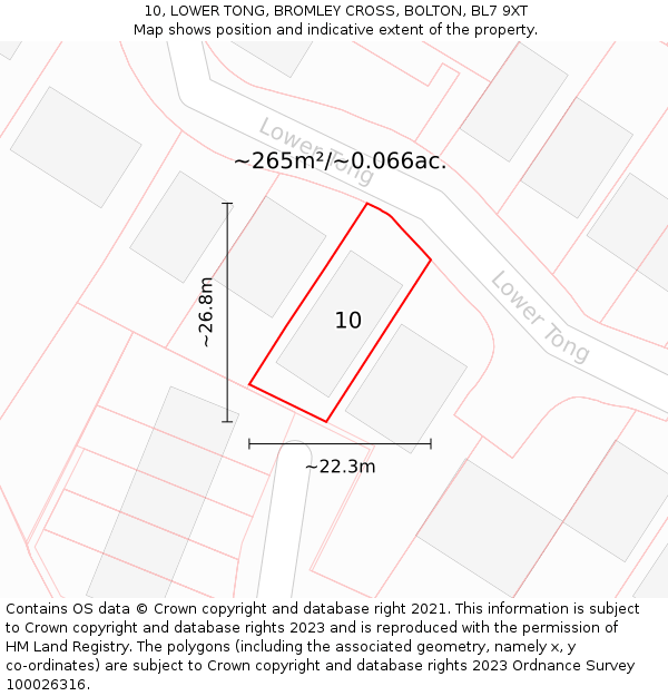 10, LOWER TONG, BROMLEY CROSS, BOLTON, BL7 9XT: Plot and title map