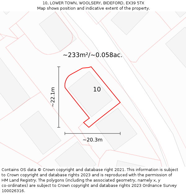 10, LOWER TOWN, WOOLSERY, BIDEFORD, EX39 5TX: Plot and title map