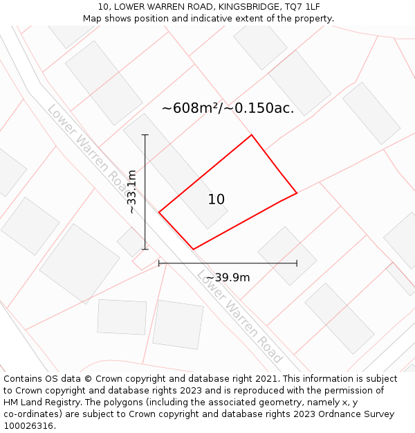 10, LOWER WARREN ROAD, KINGSBRIDGE, TQ7 1LF: Plot and title map