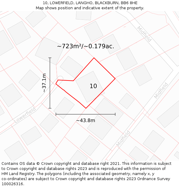 10, LOWERFIELD, LANGHO, BLACKBURN, BB6 8HE: Plot and title map