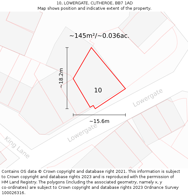 10, LOWERGATE, CLITHEROE, BB7 1AD: Plot and title map