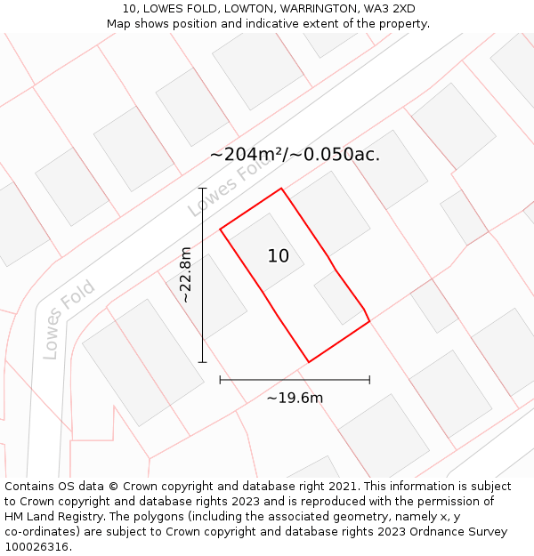 10, LOWES FOLD, LOWTON, WARRINGTON, WA3 2XD: Plot and title map
