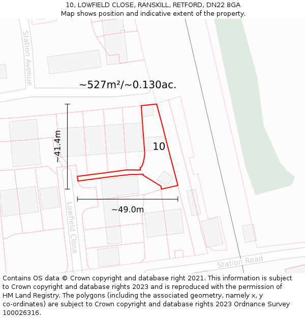 10, LOWFIELD CLOSE, RANSKILL, RETFORD, DN22 8GA: Plot and title map