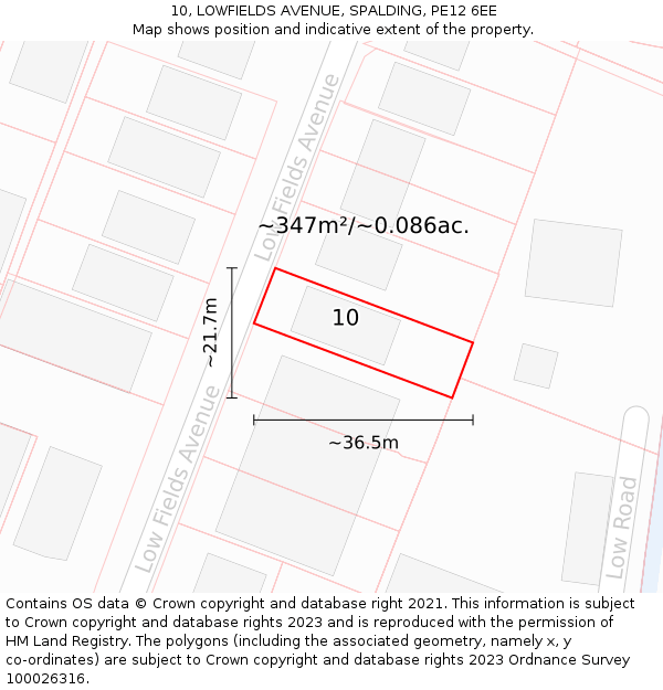 10, LOWFIELDS AVENUE, SPALDING, PE12 6EE: Plot and title map