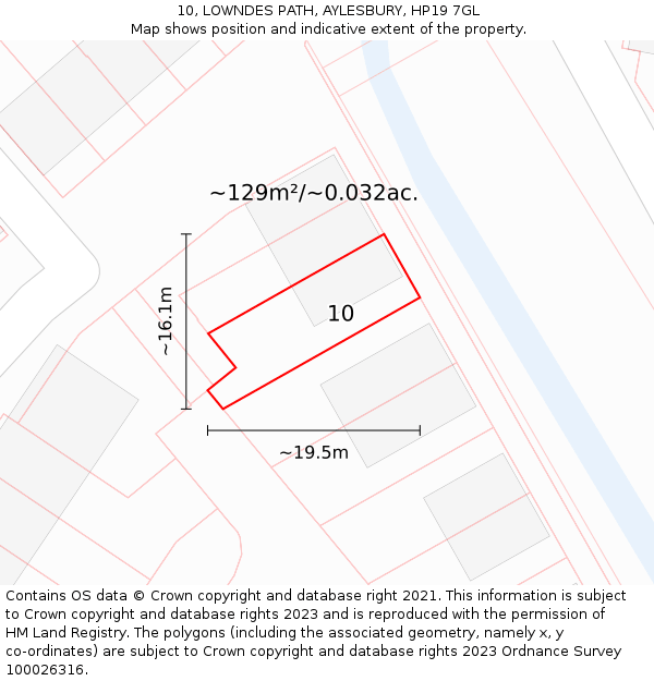 10, LOWNDES PATH, AYLESBURY, HP19 7GL: Plot and title map