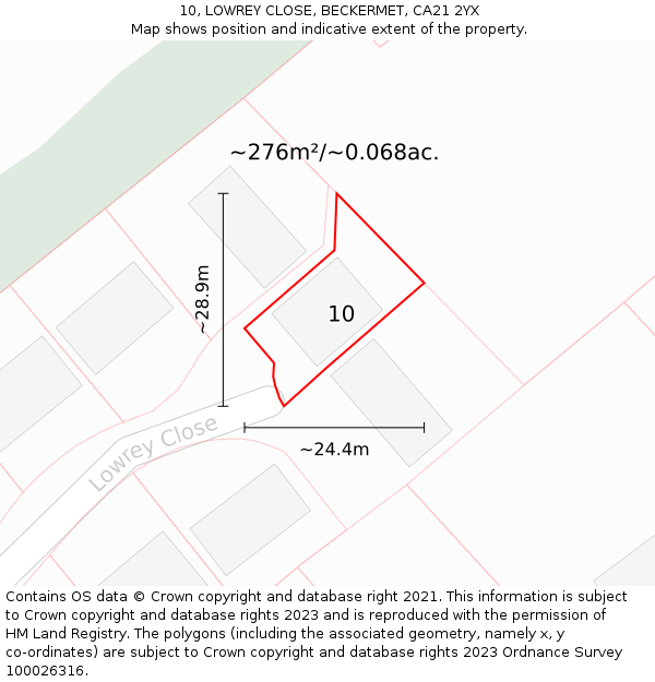 10, LOWREY CLOSE, BECKERMET, CA21 2YX: Plot and title map