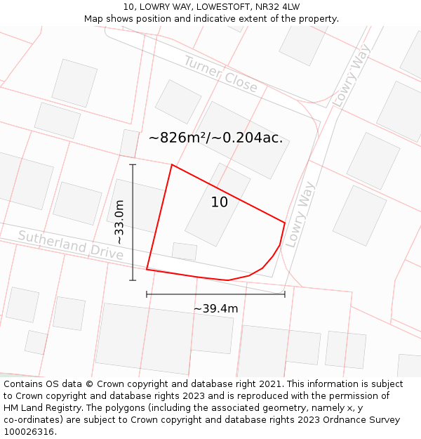 10, LOWRY WAY, LOWESTOFT, NR32 4LW: Plot and title map