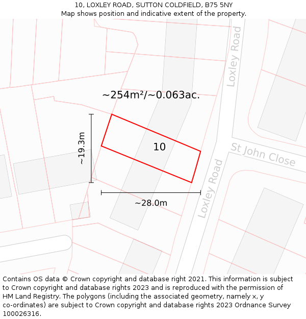 10, LOXLEY ROAD, SUTTON COLDFIELD, B75 5NY: Plot and title map