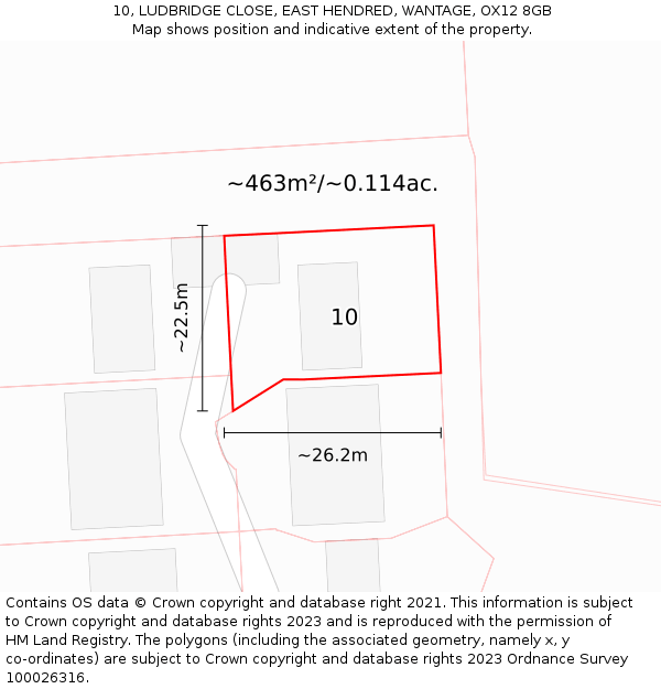 10, LUDBRIDGE CLOSE, EAST HENDRED, WANTAGE, OX12 8GB: Plot and title map