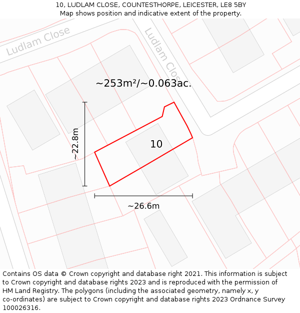 10, LUDLAM CLOSE, COUNTESTHORPE, LEICESTER, LE8 5BY: Plot and title map