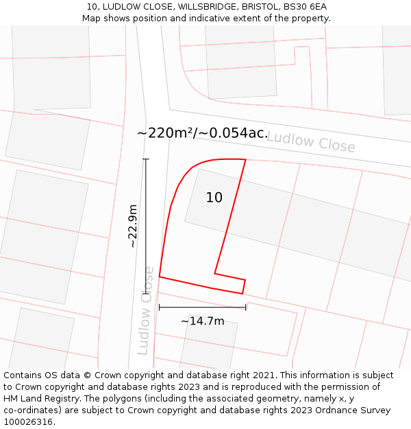 10, LUDLOW CLOSE, WILLSBRIDGE, BRISTOL, BS30 6EA: Plot and title map
