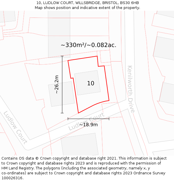 10, LUDLOW COURT, WILLSBRIDGE, BRISTOL, BS30 6HB: Plot and title map