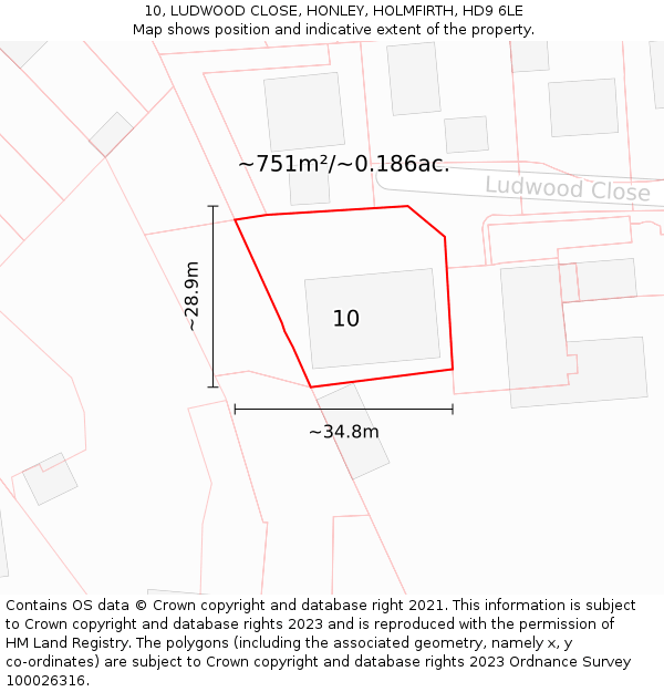 10, LUDWOOD CLOSE, HONLEY, HOLMFIRTH, HD9 6LE: Plot and title map