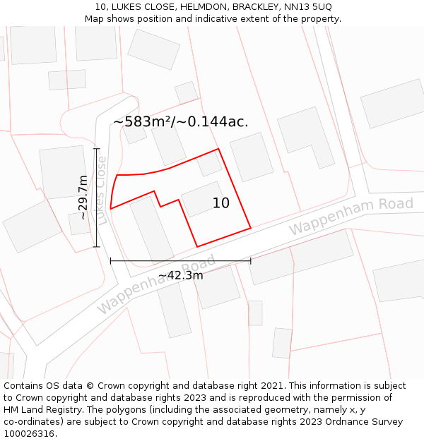 10, LUKES CLOSE, HELMDON, BRACKLEY, NN13 5UQ: Plot and title map