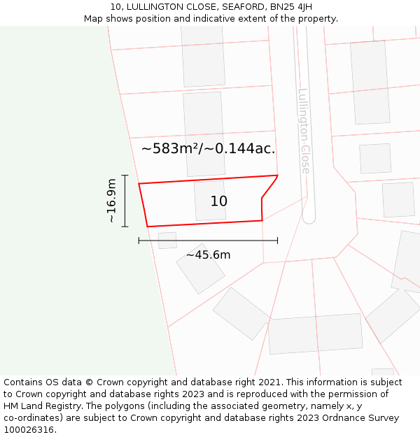 10, LULLINGTON CLOSE, SEAFORD, BN25 4JH: Plot and title map