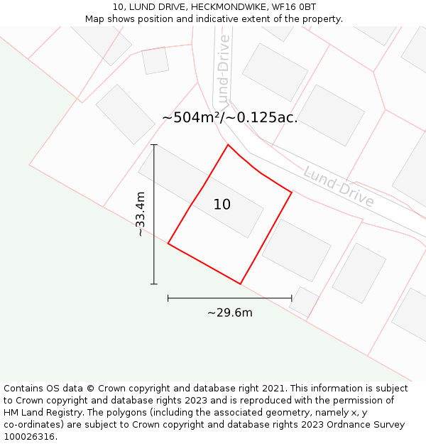 10, LUND DRIVE, HECKMONDWIKE, WF16 0BT: Plot and title map