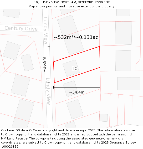 10, LUNDY VIEW, NORTHAM, BIDEFORD, EX39 1BE: Plot and title map