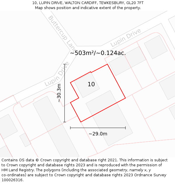 10, LUPIN DRIVE, WALTON CARDIFF, TEWKESBURY, GL20 7FT: Plot and title map