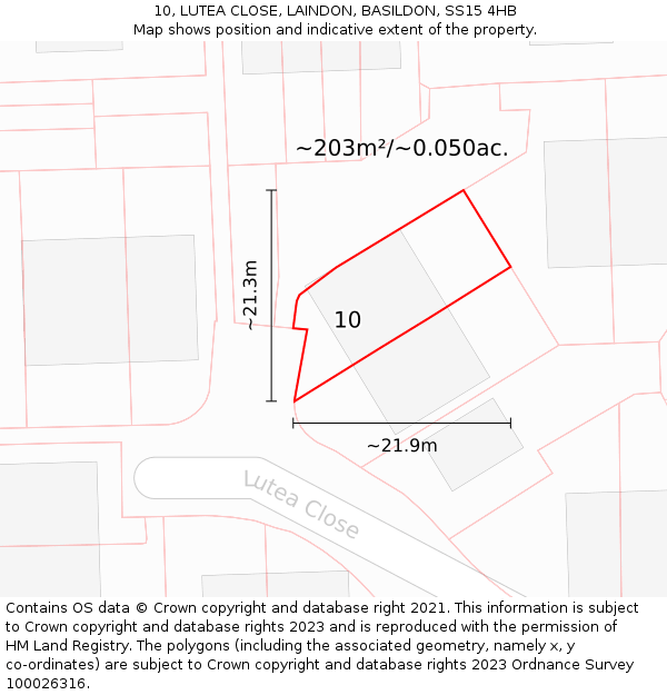 10, LUTEA CLOSE, LAINDON, BASILDON, SS15 4HB: Plot and title map