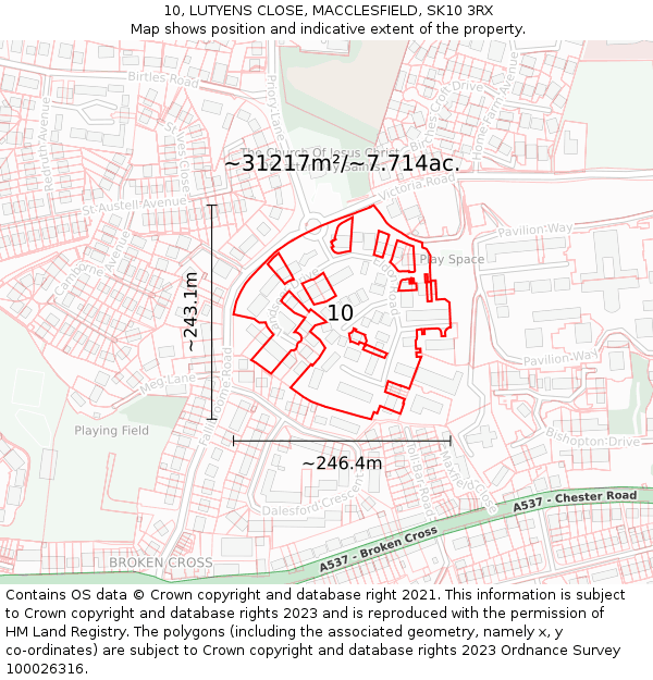 10, LUTYENS CLOSE, MACCLESFIELD, SK10 3RX: Plot and title map
