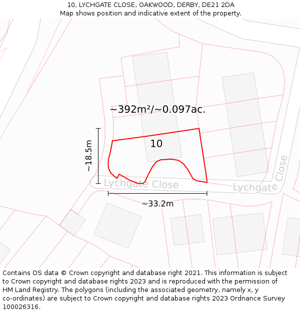10, LYCHGATE CLOSE, OAKWOOD, DERBY, DE21 2DA: Plot and title map