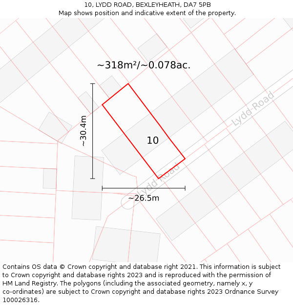 10, LYDD ROAD, BEXLEYHEATH, DA7 5PB: Plot and title map