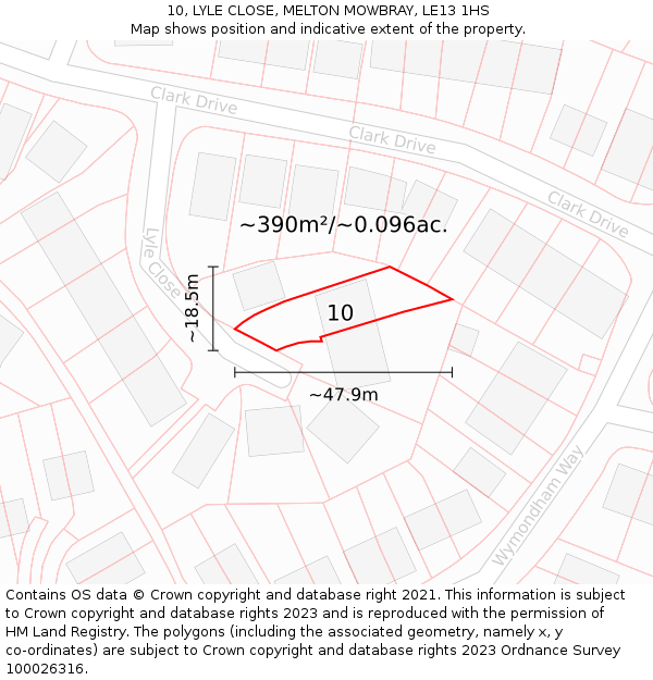 10, LYLE CLOSE, MELTON MOWBRAY, LE13 1HS: Plot and title map