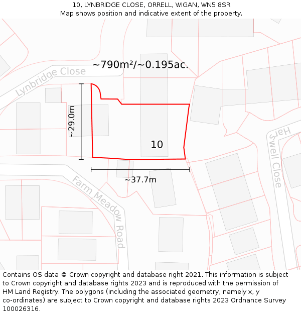 10, LYNBRIDGE CLOSE, ORRELL, WIGAN, WN5 8SR: Plot and title map