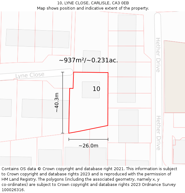 10, LYNE CLOSE, CARLISLE, CA3 0EB: Plot and title map