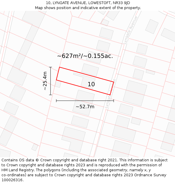 10, LYNGATE AVENUE, LOWESTOFT, NR33 9JD: Plot and title map