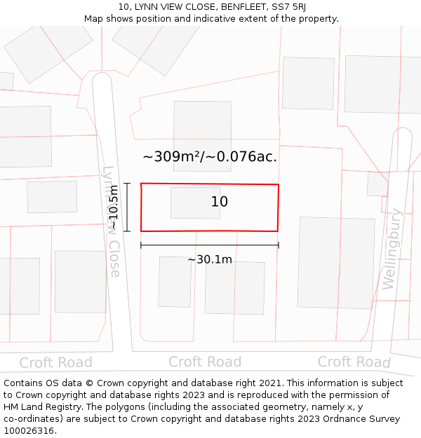 10, LYNN VIEW CLOSE, BENFLEET, SS7 5RJ: Plot and title map