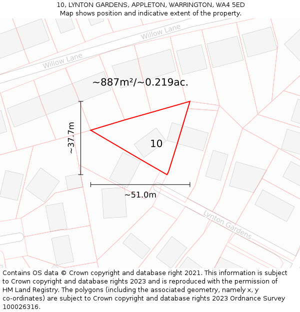 10, LYNTON GARDENS, APPLETON, WARRINGTON, WA4 5ED: Plot and title map