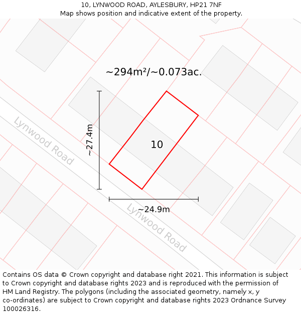 10, LYNWOOD ROAD, AYLESBURY, HP21 7NF: Plot and title map