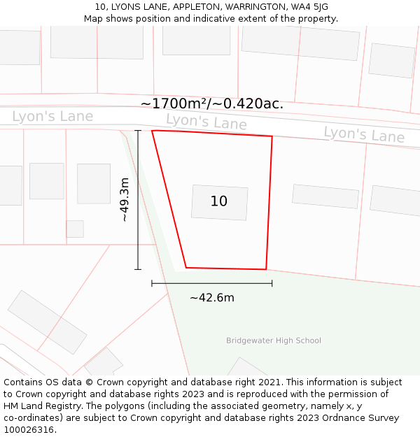 10, LYONS LANE, APPLETON, WARRINGTON, WA4 5JG: Plot and title map
