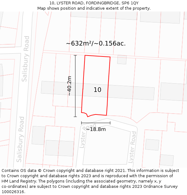 10, LYSTER ROAD, FORDINGBRIDGE, SP6 1QY: Plot and title map