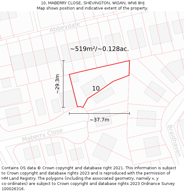 10, MABERRY CLOSE, SHEVINGTON, WIGAN, WN6 8HJ: Plot and title map
