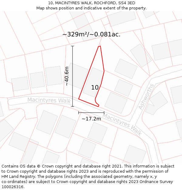10, MACINTYRES WALK, ROCHFORD, SS4 3ED: Plot and title map