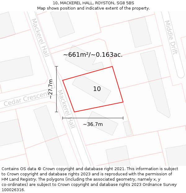 10, MACKEREL HALL, ROYSTON, SG8 5BS: Plot and title map