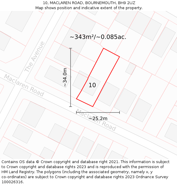 10, MACLAREN ROAD, BOURNEMOUTH, BH9 2UZ: Plot and title map