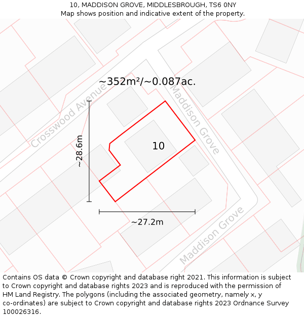 10, MADDISON GROVE, MIDDLESBROUGH, TS6 0NY: Plot and title map