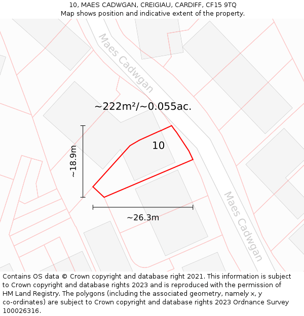 10, MAES CADWGAN, CREIGIAU, CARDIFF, CF15 9TQ: Plot and title map
