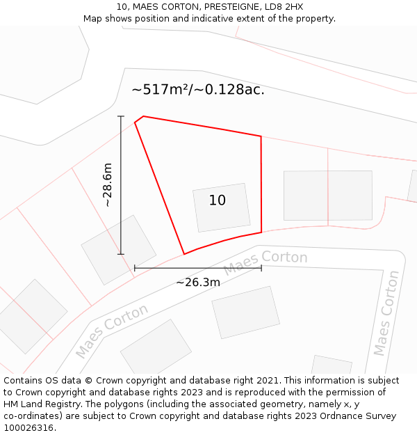 10, MAES CORTON, PRESTEIGNE, LD8 2HX: Plot and title map