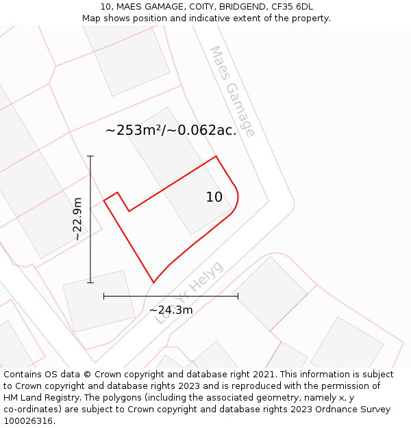 10, MAES GAMAGE, COITY, BRIDGEND, CF35 6DL: Plot and title map