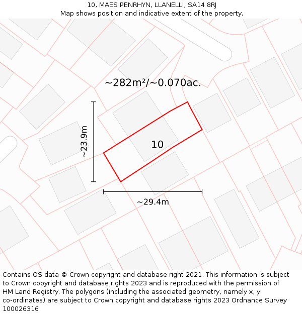 10, MAES PENRHYN, LLANELLI, SA14 8RJ: Plot and title map