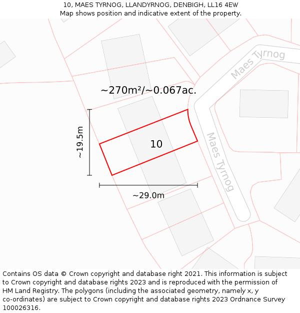 10, MAES TYRNOG, LLANDYRNOG, DENBIGH, LL16 4EW: Plot and title map